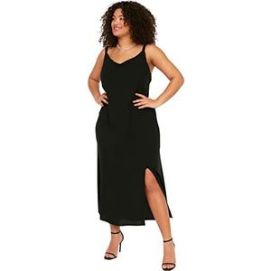 Trendyol Midi A-lijn getailleerde geweven plus size jurk voor dames, Zwart, 72 grote maten