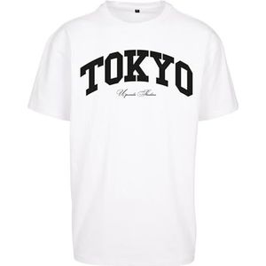 Mister Tee Upscale Tokyo College T-shirt voor heren, oversized T-shirt, oversized fit, streetwear, wit, 5XL