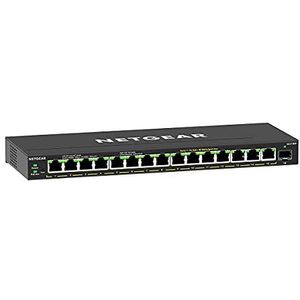 NETGEAR 16-poorts PoE Gigabit Ethernet Plus Switch (GS316EP) - Managed met 15 x PoE+ @ 180 W, 1 x 1G SFP-poort, desktop- of wandmontage