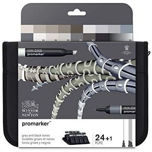 Winsor & Newton 0290081 Promarker, professionele layoutmarker - 2 punten, fijn en breed voor tekeningen, ontwerp en lay-outs - Set 24 Promarker, Grey & Black tones