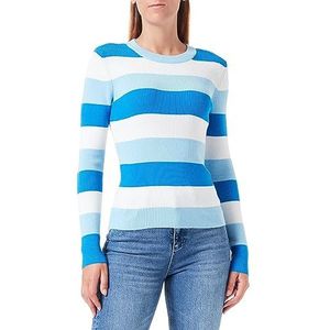 PCJUBA LS O-Neck Knit BC, Airy Blue/Stripes: cloud Dancer + French Blue, S