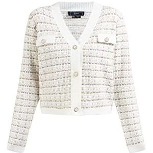 Faina - Gebreid Vest - Goud/Wit - Lange Mouw - V-hals