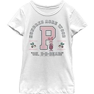 Disney Winnie The Pooh Piglet Collegiate Girl's Solid Crew Tee, wit, XS, Weiß, XS