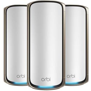 NETGEAR Orbi 970 Series Quad-Band WiFi 7 Mesh Network System (RBE973S), Router + 2 Satellite Extenders, Security Features, Up to 27Gbps, Covers Up to 10,000 sq. ft., 200 Devices, 10 Gig Internet Port