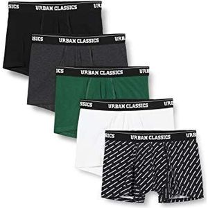 Urban Classics Boxershorts voor heren, verpakking van 5 stuks, wit + dgrn + cha + logo Aop+black, S