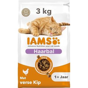IAMS for Vitality Anti-haarballen kattenvoer droog - droogvoer voor katten vanaf 1 jaar, 3 kg