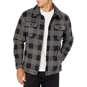 Amazon Essentials Heren Polar Fleece Shirt met lange mouwen, zwart houtskool Buffalo Plaid, S