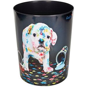 Läufer 26663 prullenmand kleurrijke hond, 13 liter vuilnisemmer, perfect voor de kinderkamer, rond, stevige kunststof, afvalemmer voor kinderen