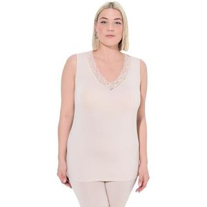 Ulla Popken Dames grote maten plus size onderhemd, kant, V-hals, bamboeviscose, beige, 42-44