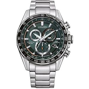 Citizen Heren chronograaf Eco-Drive horloge met roestvrij stalen armband, groen, Eén maat, armband