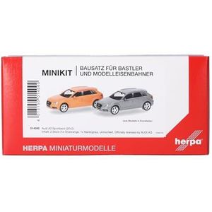 Herpa modelbouwset MiniKit Audi A3 Sportback (2012) in vurig oranje en Nardograu, 2 stuks, miniatuur op schaal 1:87, verzamelobject, bouwpakket, kunststof