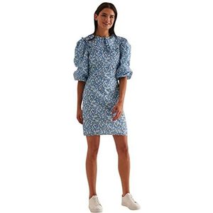 NA-KD Mini-jurk met ballonmouwen voor dames, casual, Blauwe Bloem, 36
