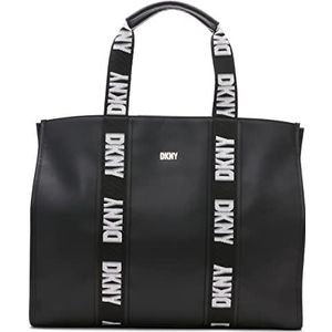 DKNY Cassie Logo Accented Web Handles Large Vegan Leather Bag Tote, Zwart/Zilver, One Size, zwart/zilver, Eén Maat
