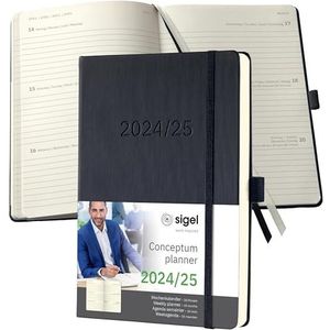 SIGEL C2501 Wochenkalender Conceptum 2024/2025 - ca. A5 - schwarz - Hardcover - 2 Seiten = 1 Woche - 256 S. - PEFC-zertifiziert