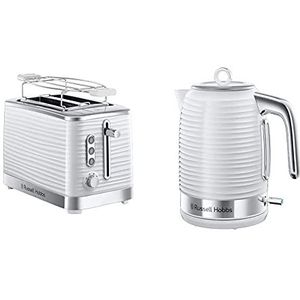 Russell Hobbs Inspire Broodrooster, Wit, 2 Sleuven, 24370-56 & Russell Hobbs Inspire Waterkoker, Wit, 1.7 Liter, Snelkookfunctie, Uitneembaar/Wasbaar Anti-kalkfilter, 2400 Watt, 24360-70