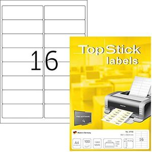 TopStick 8756 adresstickers A4, set van 10 stuks (99,1 x 33,9 mm, 1.000 velle, papier, mat) zelfklevend, bedrukbaar, permanente klevende universele etiketten, 16.000 etiketten voor printer, wit