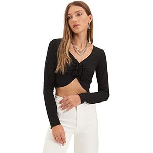 Trendyol Vrouwen Slanke Bodycon V-hals Gebreide Blouse, Zwart, XS
