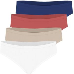 Athena Ecopack Basic, set van 4 damesslips, lingerie, wit/huid/koraal/blauw, S