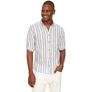 Trendyol Heren Khaki Heren Slim Fit Buttonkraag voor Spray gestreept overhemd Shirt, Extra Large