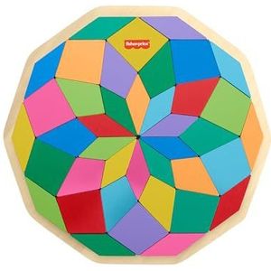 Fisher-Price houten speelgoedpuzzel voor kleuters met geometrisch mandalaontwerp, 40 houten puzzelstukken voor kinderen vanaf 3 jaar, HXT94