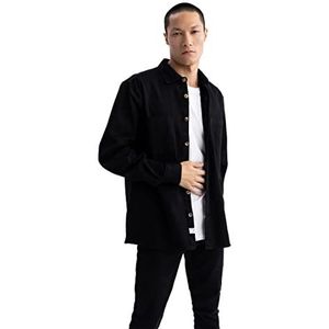 DeFacto Herenshirt met lange mouwen en lange mouwen, zwart, S