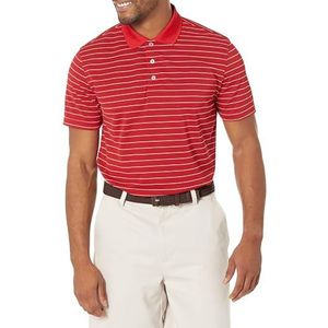 Amazon Essentials Heren Slim-Fit Sneldrogend Golf Poloshirt, Rood Wit Streep, Small