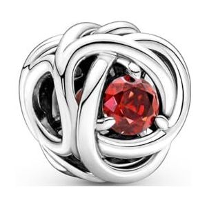 PANDORA Juli Geburtsstein Wahres Rot Ewigkeitskreis Charm aus Sterling-Silber mit Kristall, 790065C01