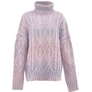 myMo Dames coltrui, trendy gestructureerde pullover polyester blauw roze maat M/L, blauw/roze., M