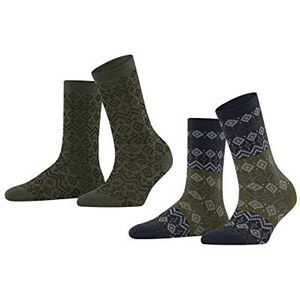 Esprit Fairs Isle 2-pack sokken voor dames, duurzaam biologisch katoen, wol, dun patroon, 2 paar, meerkleurig (assortiment 40)., 39-42 EU