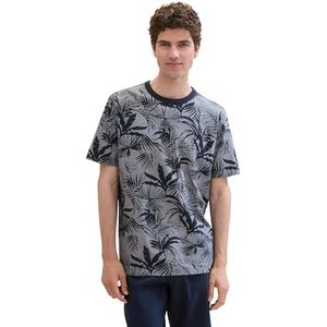 TOM TAILOR Heren T-shirt, 35591 - Navy Gestreept Flower Design, 3XL