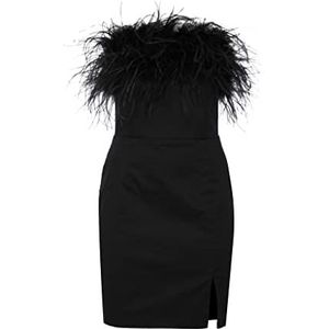 Swing Fashion Linett Mini-jurk voor dames, elegante jurk, feestelijke jurk, feestjurk, avondjurk, bruiloftsjurk, baljurk, korte jurk, met natuurlijke veren, mouwloos, zwart, L