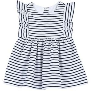 Chicco Jurk van katoen met korte mouwen voor meisjes, Wit en blauw, 12 Maanden