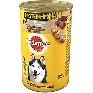 Pedigree Proteïne + paté met kalkoen en kip, natvoer voor honden, 12 blikjes à 400 g