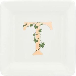 La porselein, wit, vierkante schotel, letter T, meubels voor huis, keuken - cadeau-idee - porselein - 10 x 10 x 1,5 cm