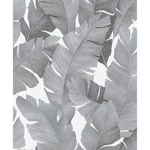 Marburg - Avalon - Vliesbehang - Zwart - Zilver - Natuur - Bladeren - Bloemen - Jungle - 10,05 x 0,53 m