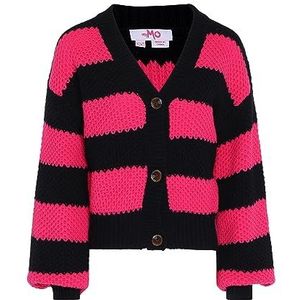 myMo Dames gestreepte cardigan met lange mouwen met V-hals acryl zwart roze maat XL/XXL, zwart, roze, XL