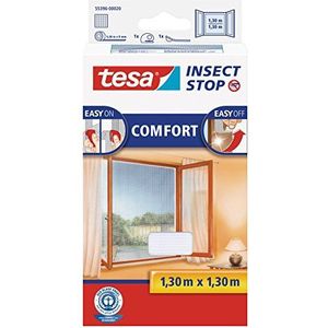 tesa Insect Stop Comfort Vliegenhor voor ramen - Insectenhor, raamhor - Met klittenband - Muggenhor, wit (lichte privacywerking), 130 cm x 130 cm