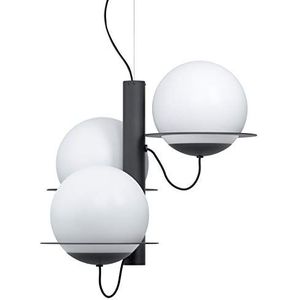 EGLO Sabalete Hanglamp, 3 lichtpunten, modern, hanglamp van staal en glas in zwart, wit, opaalmat, eettafellamp, woonkamerlamp hangend met E27-fitting
