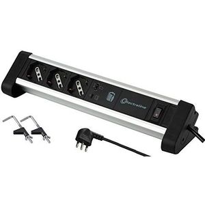 Electraline - 61907 - Meervoudig Stopcontact - Zwart/Zilver - 3 Multifunctionele Stopcontacten met USB