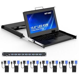 MT-VIKI 15,6"" LCD-monitor KVM-console VGA geïntegreerde console 8 poorten voor 1U 600-800mm serverkast Touchpad Hotkey OSD 1920x1080 met 2 x rail
