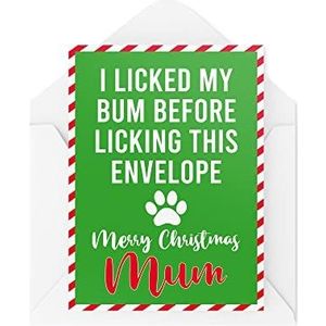 Grappige kerstkaarten | Ik likte mijn bum voordat ik deze envelop mamakaart likte | Voor hem haar van de hond kat huisdier eigenaar vriendin | CBH759