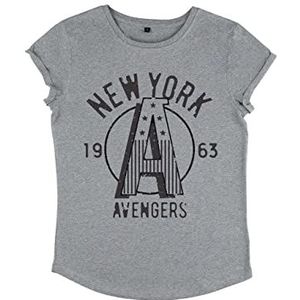Marvel Dames Avengers Classic Avengers New York T-shirt met rolmouwen voor dames, grijs (melange grey), S