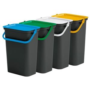 4-delige set vuilnisemmers ""MODA"" 10L met handvat in groen, wit, barnsteen en blauw