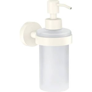 tesa® MOON WHITE Zeepdispenser, mat wit, satijn glas, 200 ml - Handzeepdispenser voor Industriële en Moderne Badkamers - Zonder Boren, Zelfklevend - 171 mm x 70 mm x 119 mm