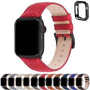 Fullmosa Compatibel Apple Watch Band 49mm 45mm 44mm 42mm, lederen horlogeband, iwatch band voor iWatch Serie Ultra/SE/SE2/8/7/6/5/4/3/2/1, Rood + Rookgrijze Gesp 42mm/44mm/45mm/49mm