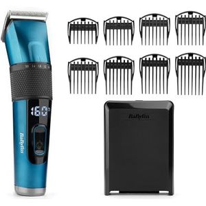 BaByliss Japanse stalen digitale tondeuse, lithium draadloze/snoer, 45 snijlengtes, LED-scherm, blauw