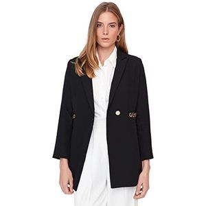 Trendyol Dames revers kraag effen getailleerde jas, zwart, 38, Zwart, 64