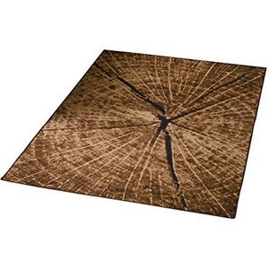 Hanse Home Bastia Special Design tapijt, modern boomstam patroon, houtlook, boomstronk, hout, woonkamertapijt voor eetkamer, woonkamer, hal, slaapkamer, keuken, bruin, 140 x 200 cm