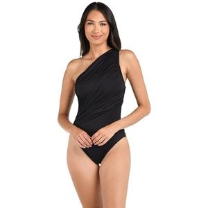 La Blanca Dames Shirred Swimsuit Island Goddess Geplooide Shoulder One Piece Badpak Indigo 16, zwart, Größe: 8