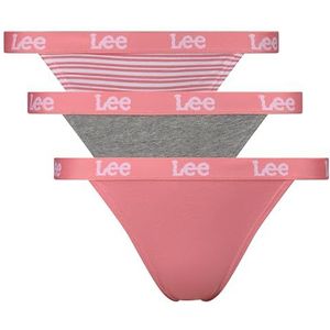 Lee Katoenen tangaslip voor dames in roze/strepen/grijs | Zacht, rekbaar en comfortabel ondergoed, Aardbeienijs/Streep/Grijs Marl, S